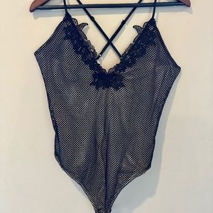 Express lacy v neck thong bodysuit NWT L